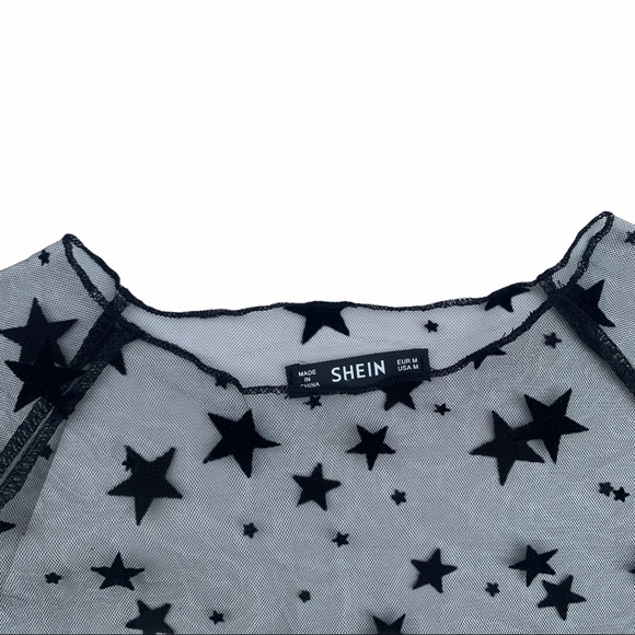 Shein Star Pattern Sheer Mesh Crop Top - Picture 2 of 5